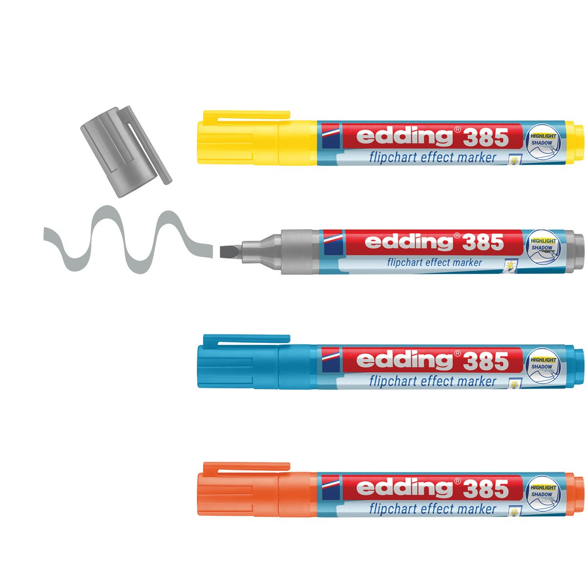 Edding Flipchart-Marker Effektmarker 385 – Kalligrafiespitze 1-5 mm – sortiert – 4er-Set – nachfüllbar