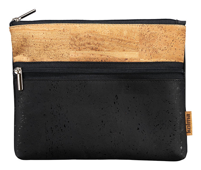 Kolma Reissverschlusstasche – 148 × 210 mm, Kork, Schwarz/Braun – 1 Stück