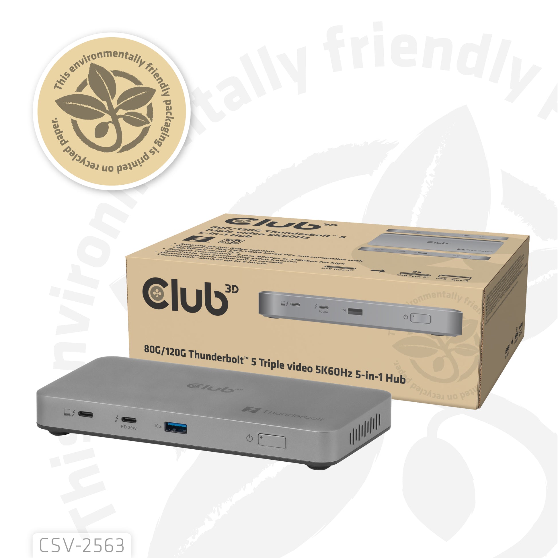 CLUB3D Club 3D Thunderbolt Hub – 3× Video (5K60Hz), 180 W PD, TB5 × 3, für Apple
