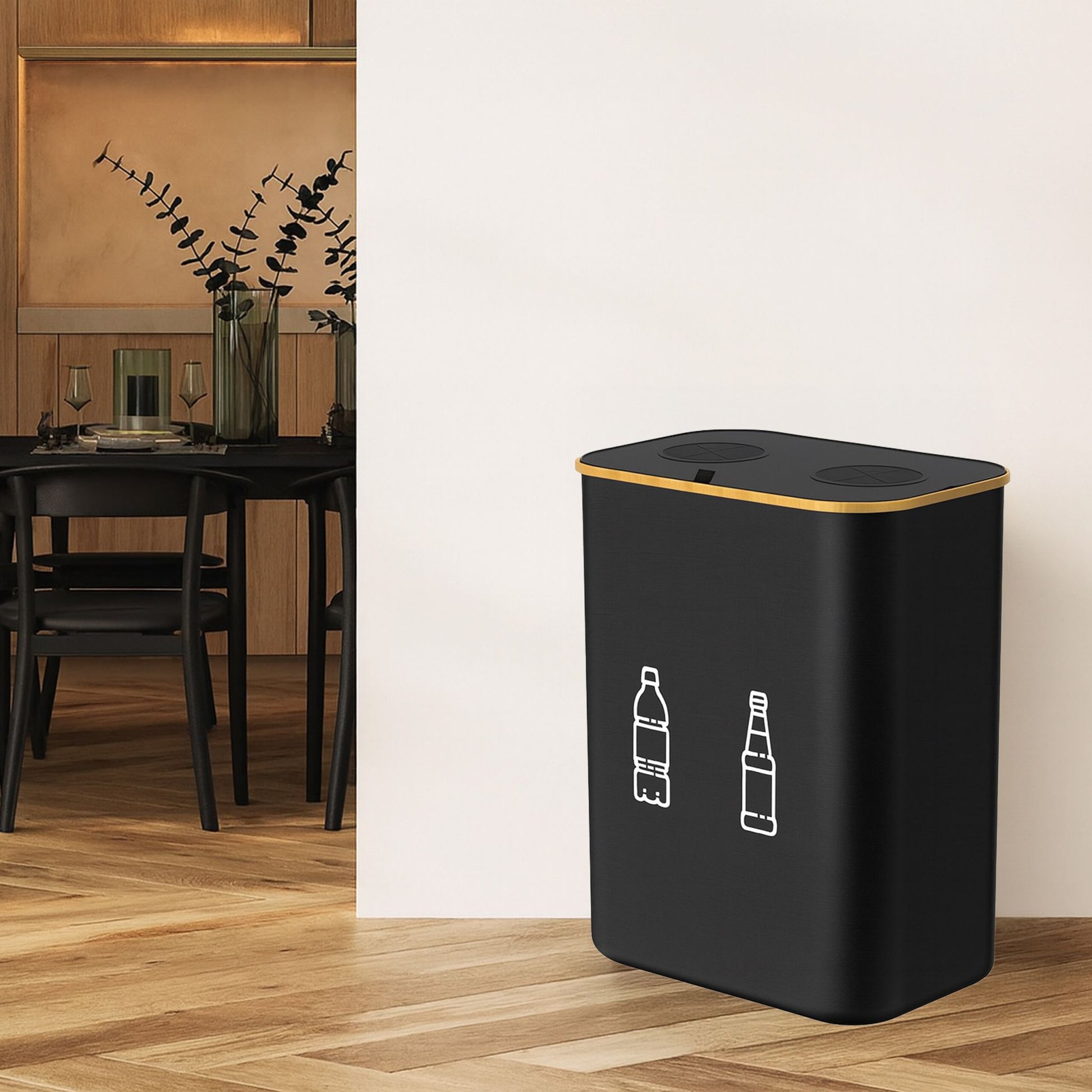 Relaxdays Recyclingbox – 160 l – Kunststoff, rechteckig – schwarz – 2-fach