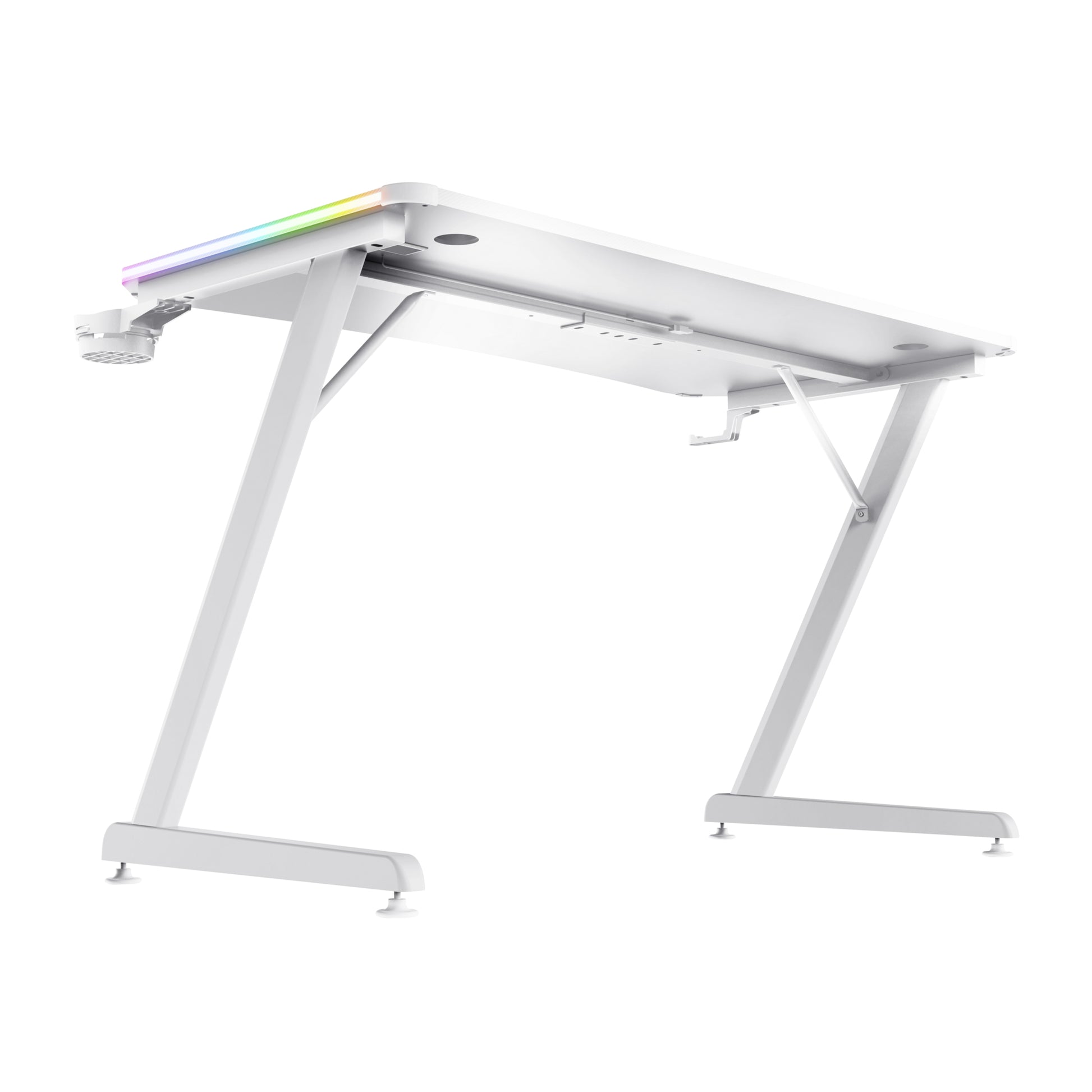 Trust GXT709W Luminus – Rollbarer Computertisch, 1'200×600×740 mm, RGB-LED-Beleuchtung, bis 150 kg, Weiss