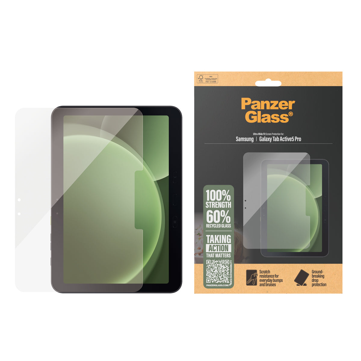 PanzerGlass Displayschutzglas – für Samsung Galaxy Tab Active5 Pro, kratzresistent, stossfest, Hartglas