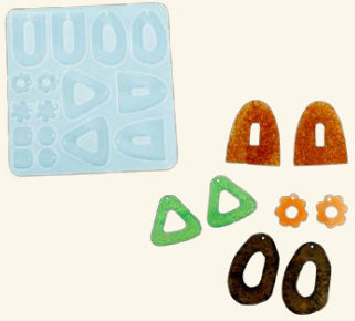 Reslin Giessform – Ohrringe – Silikon – 111 × 4 × 203 mm – 16 Formen – Weiss