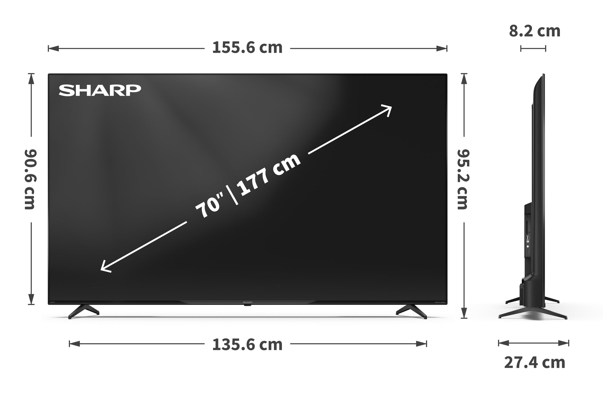 Sharp 70HP5265E – 70" Fernseher – 4K UHD – QLED – Google TV – 60 Hz – Dolby Vision, HDR10, HLG