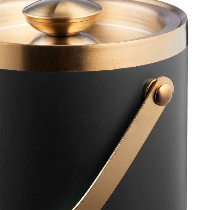 Relaxdays Eiswürfelbehälter – Ø 15 × 17 cm, 1,5 l, Edelstahl/Silikon, Schwarz/Gold, 100 Eiswürfel, mit Deckel