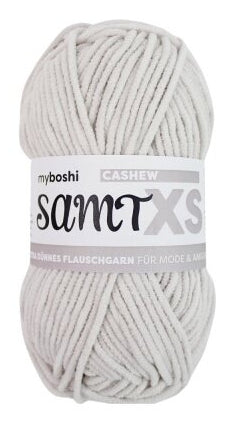 myBoshi Chenille Samt XS Wolle Hellgrau – 50 g, 90 m, 100% Polyester, Nadel 6 mm, 1 Stk.