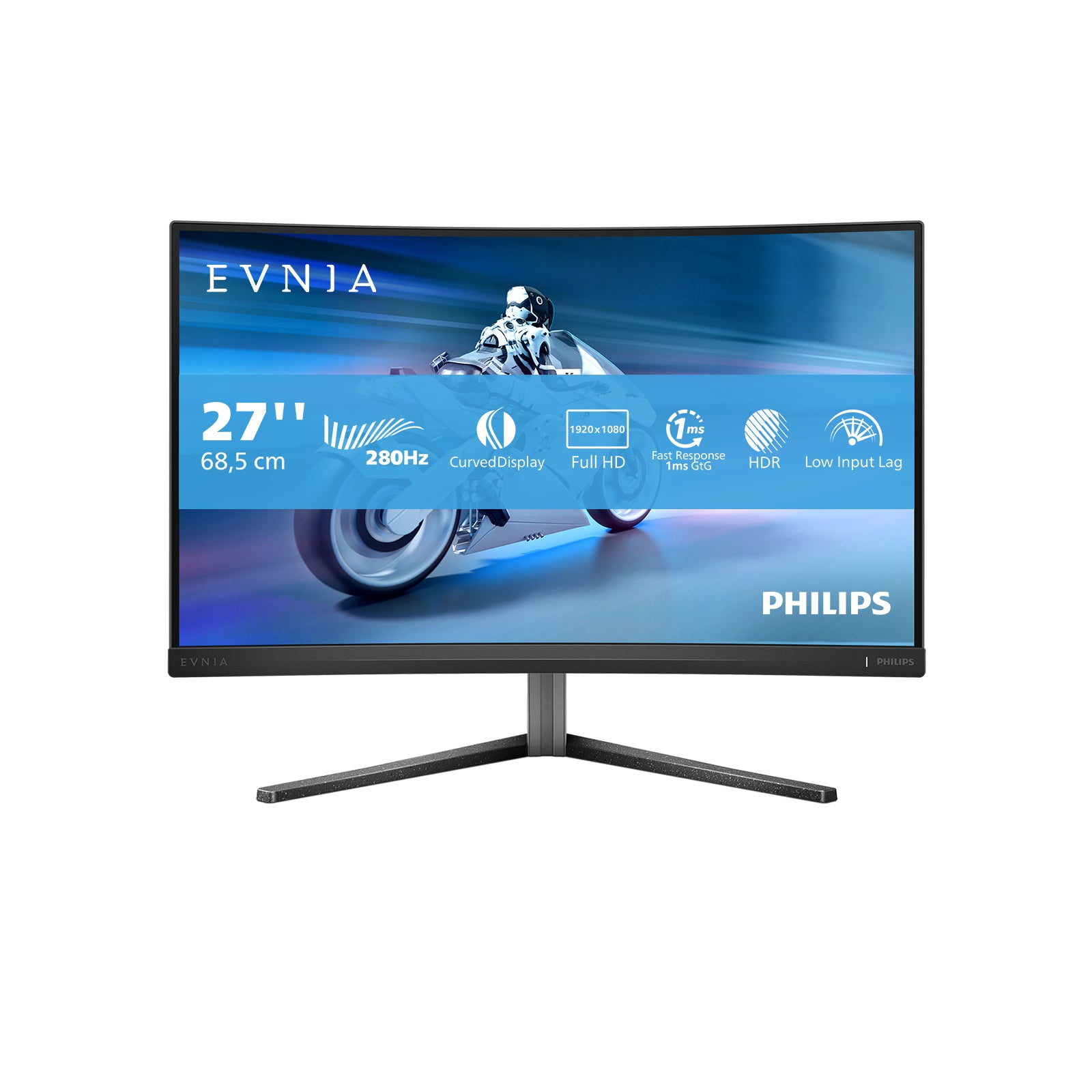Philips Evnia 5000 27M2C5200W/00 – Monitor, 27", VA, 280 Hz, 300 cd/m², Gebogen, VESA 100 × 100, Schwarz
