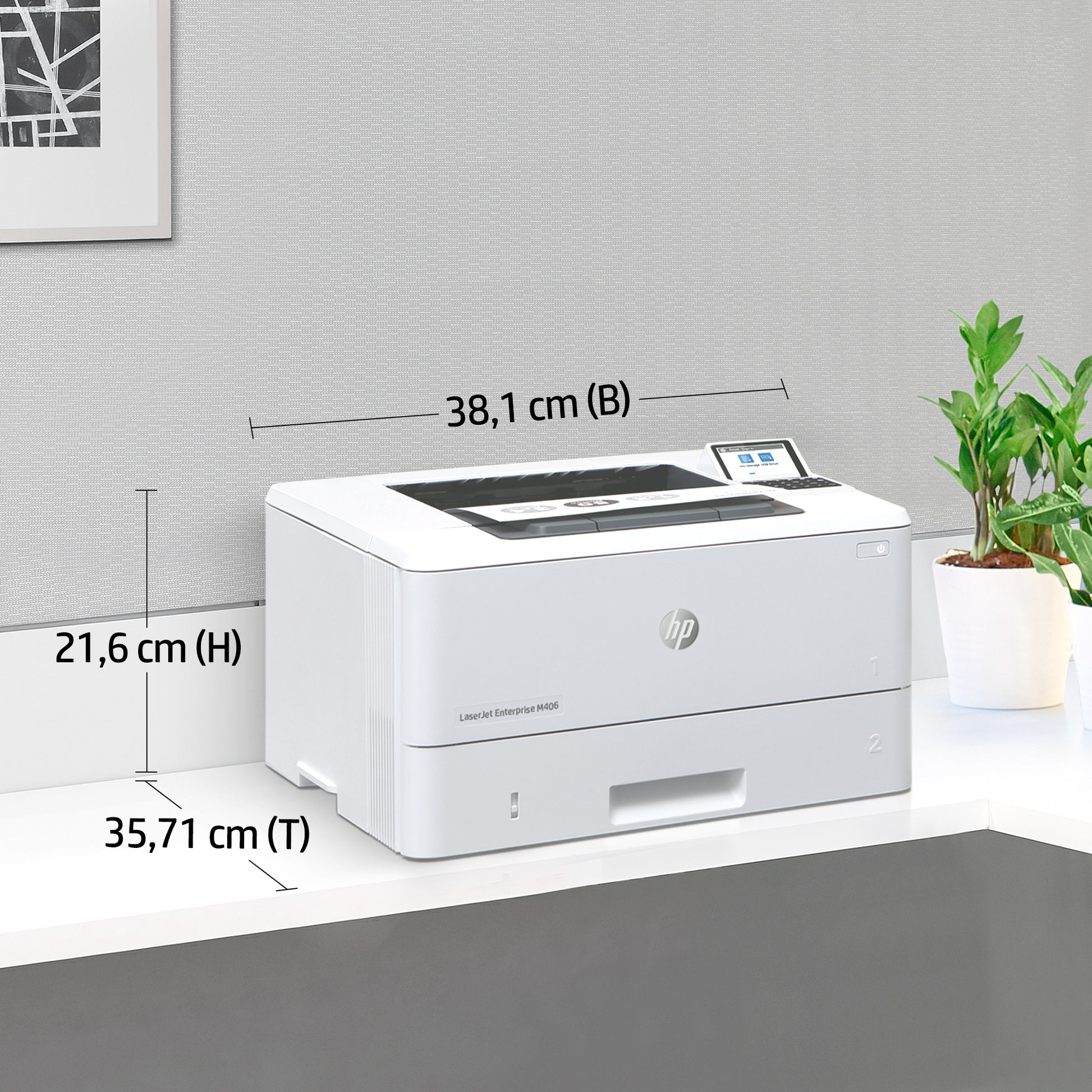 HP LaserJet Enterprise M406dn – S/W, Duplex, 42 S./Min., 1200 × 1200 dpi, LAN, Papier: 350 Blatt
