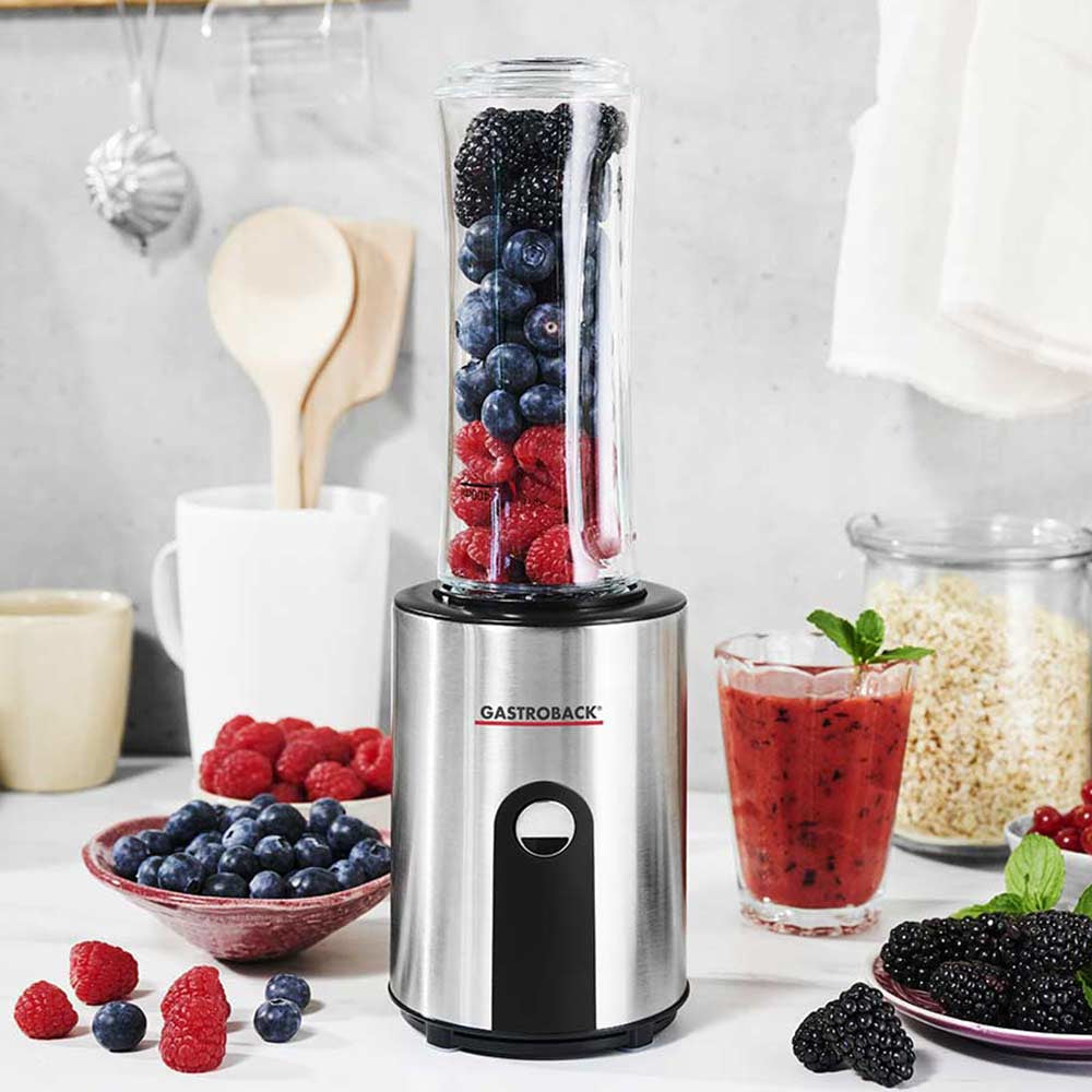 Gastroback Smoothie-Mixer 41033 – 0,6 l, 300 W, Eis-Crusher – schwarz/edelstahl