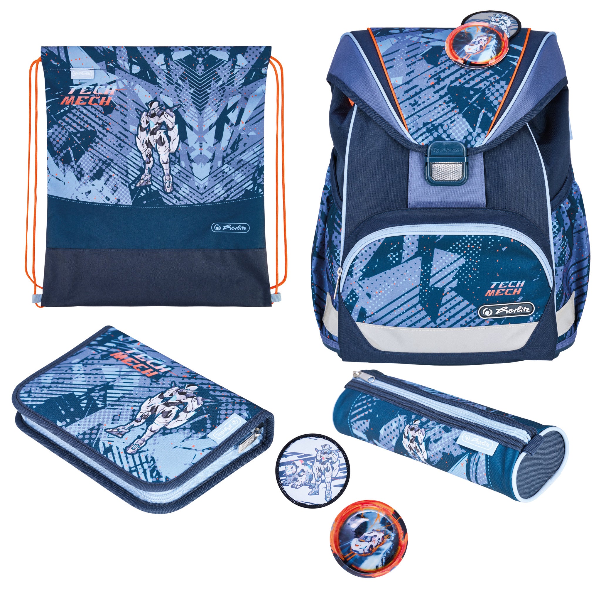 Herlitz UltraLight Plus – Schulrucksack-Set 4-teilig, Tech Mech, 16 l, 28×36×21 cm