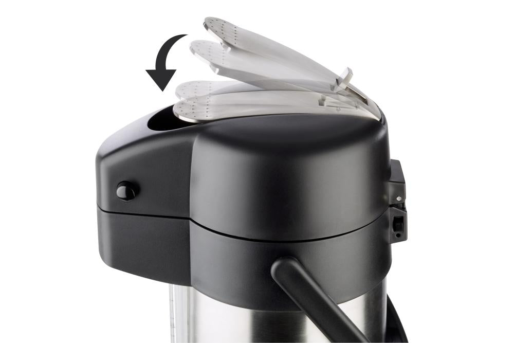 APS-Germany Thermoskanne – 3 l, Ø 15 cm, H 37,0 cm, Kunststoff (PP)/Edelstahl, Schwarz, mit Pumpverschluss