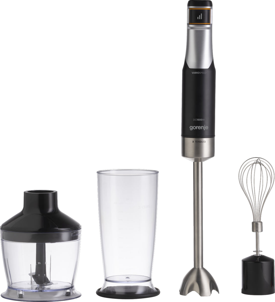 Gorenje Stabmixer HBX1500VX – 1500 W, 0,5 l Zerkleinerer, Schneebesen – schwarz/grau