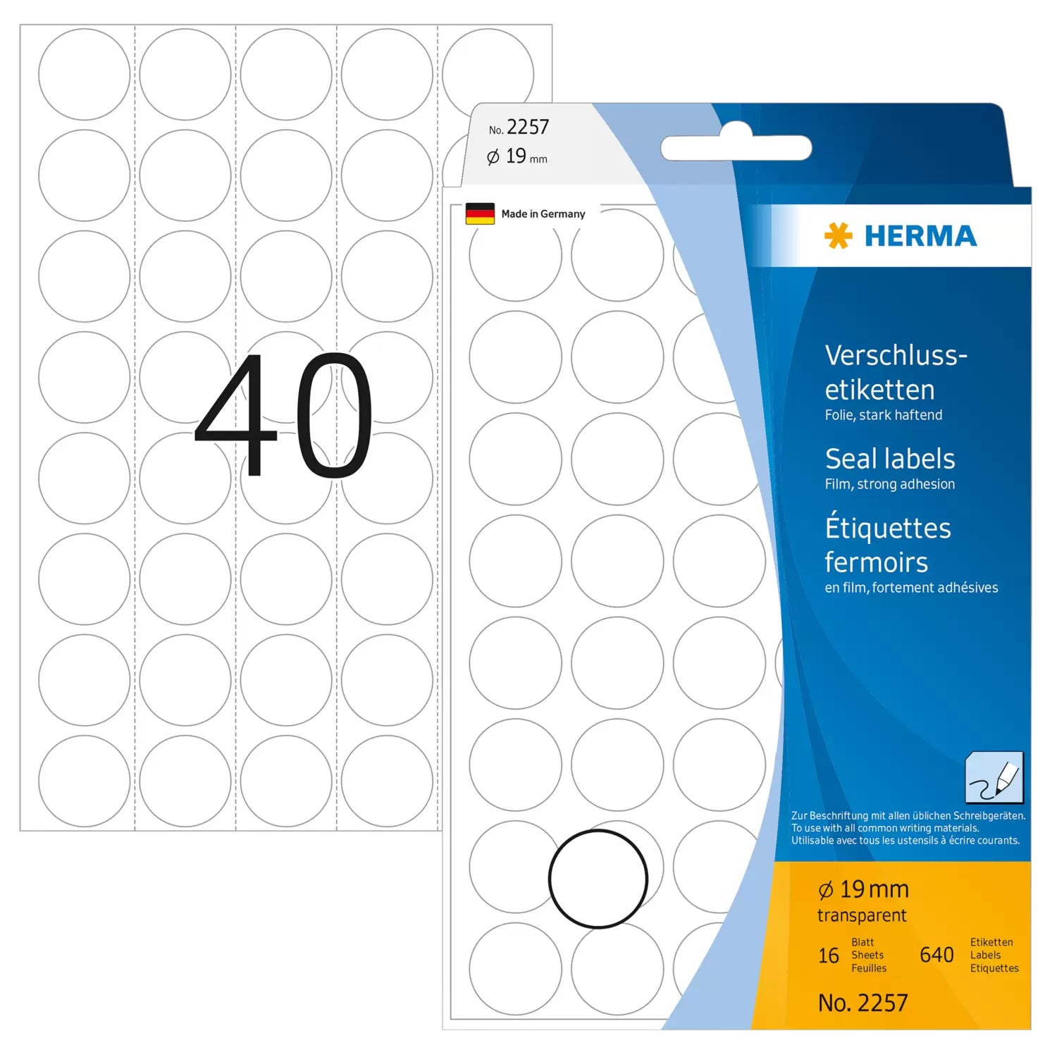 HERMA Schmucketiketten – Folie, transparent, Ø 19 mm, 640 Stk, 16 Bogen, stark haftend