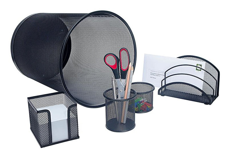 WEDO Schreibtisch-Organizer-Set 65 101 – 5-teilig, Metall, Schwarz