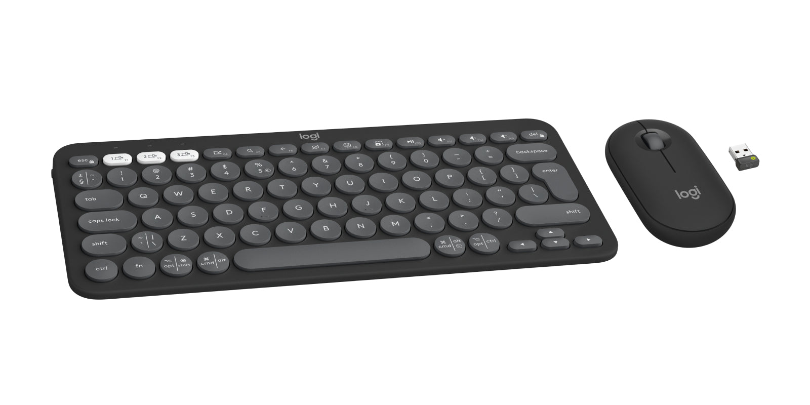 Logitech Pebble 2 Combo – Tastatur, kabellos (Bluetooth/2,4 GHz), US-Layout (EN), Grau