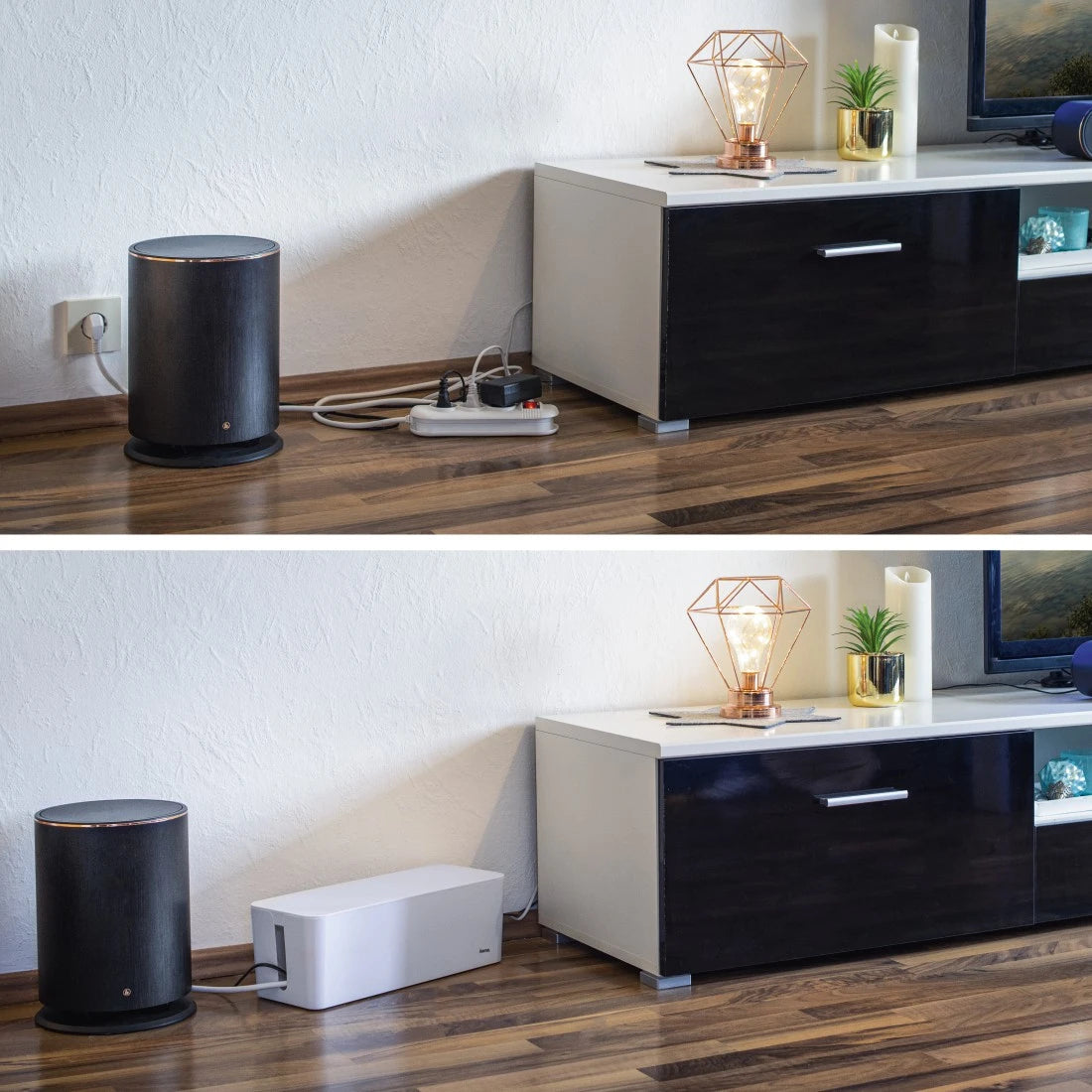 Hama Kabelbox – 406 × 156 mm, Kunststoff, Weiss, zuschneidbar, für Kabel bis Ø 20 mm