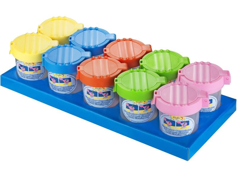Laufer Pinselbecher – Kunststoff, 5 Farben (sortiert), 10er-Set, mit Deckel