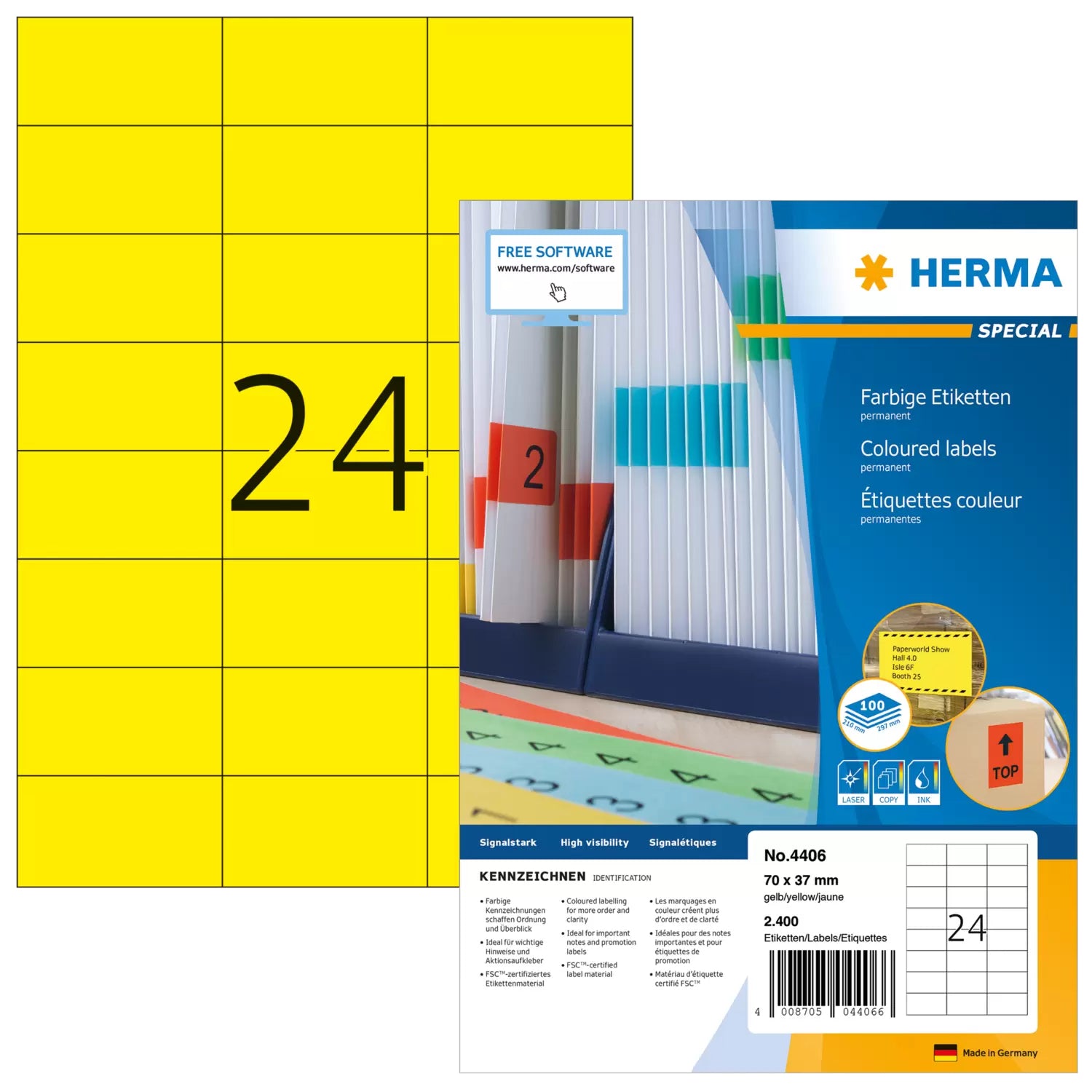 HERMA Schuletiketten – 70×37 mm, 2400 Stk, 100 Bogen, Papier, permanent haftend