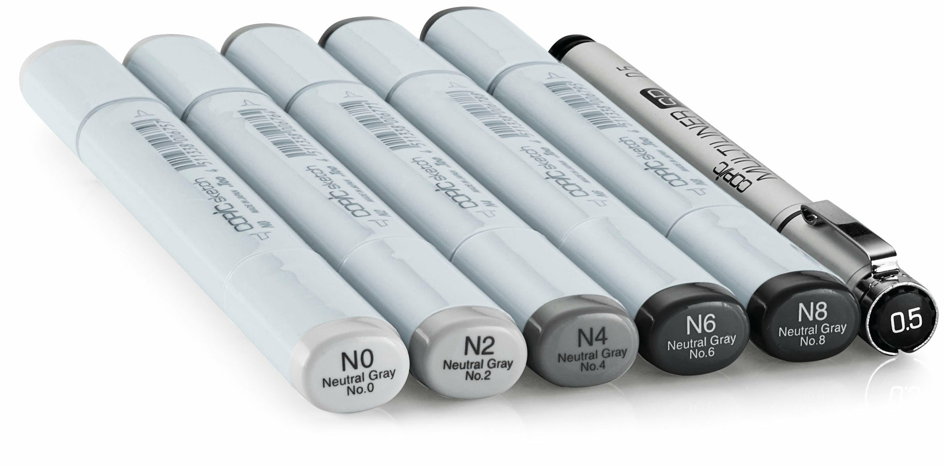 Copic Sketch Marker – Duo-Spitze Meissel/Bürste, Grau/Hellgrau, 6er Set