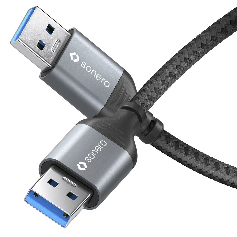 Sonero – USB-A auf USB-A Kabel – USB 3.2 Gen 1 (5 Gbit/s) – 2 m – Geflochten, Nylonmantel – Schwarz/Grau