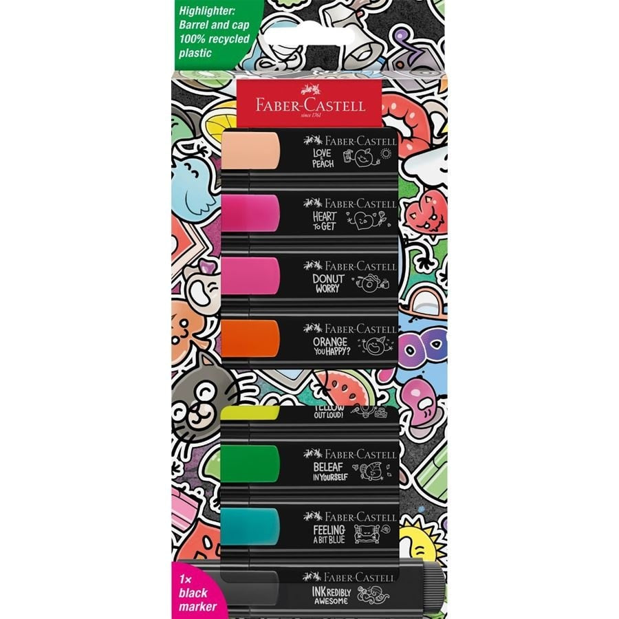 Faber-Castell 46 Graffiti Textmarker Set 8 Farben – Keilspitze, 1–5 mm, nachfüllbar