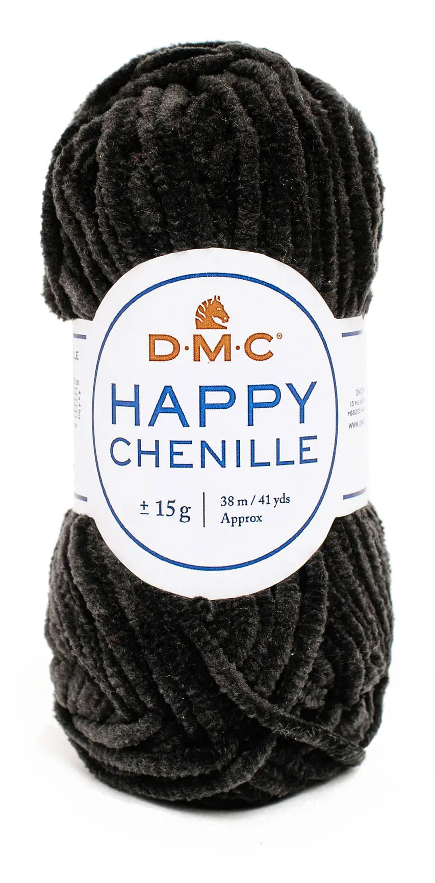 DMC Happy Chenille Garn Schwarz – 15 g, 38 m, 100% Polyester, Nadel 3 mm