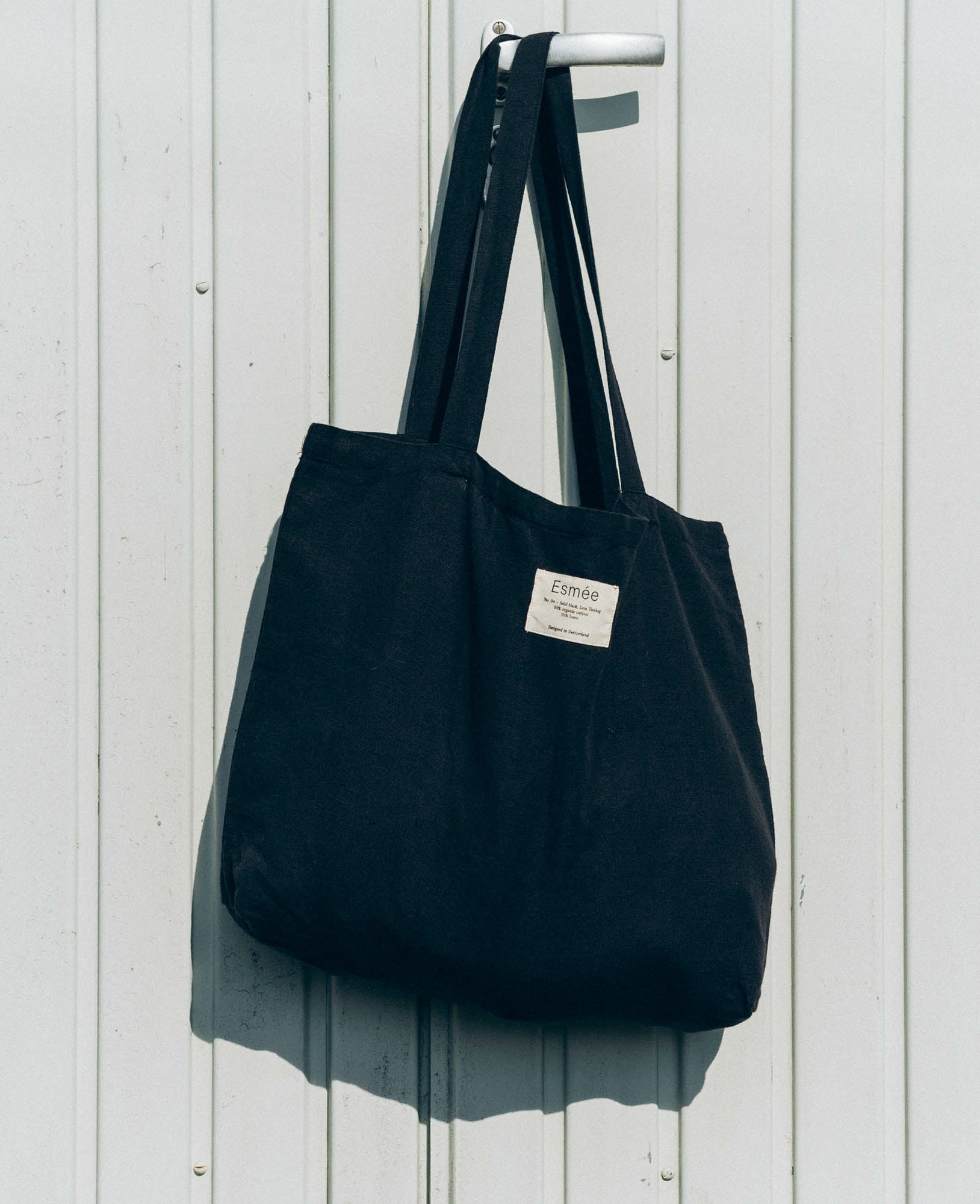 Esmée Stofftasche, Baumwolle/Leinen, Schwarz, 470×400×50 mm, Lange Henkel