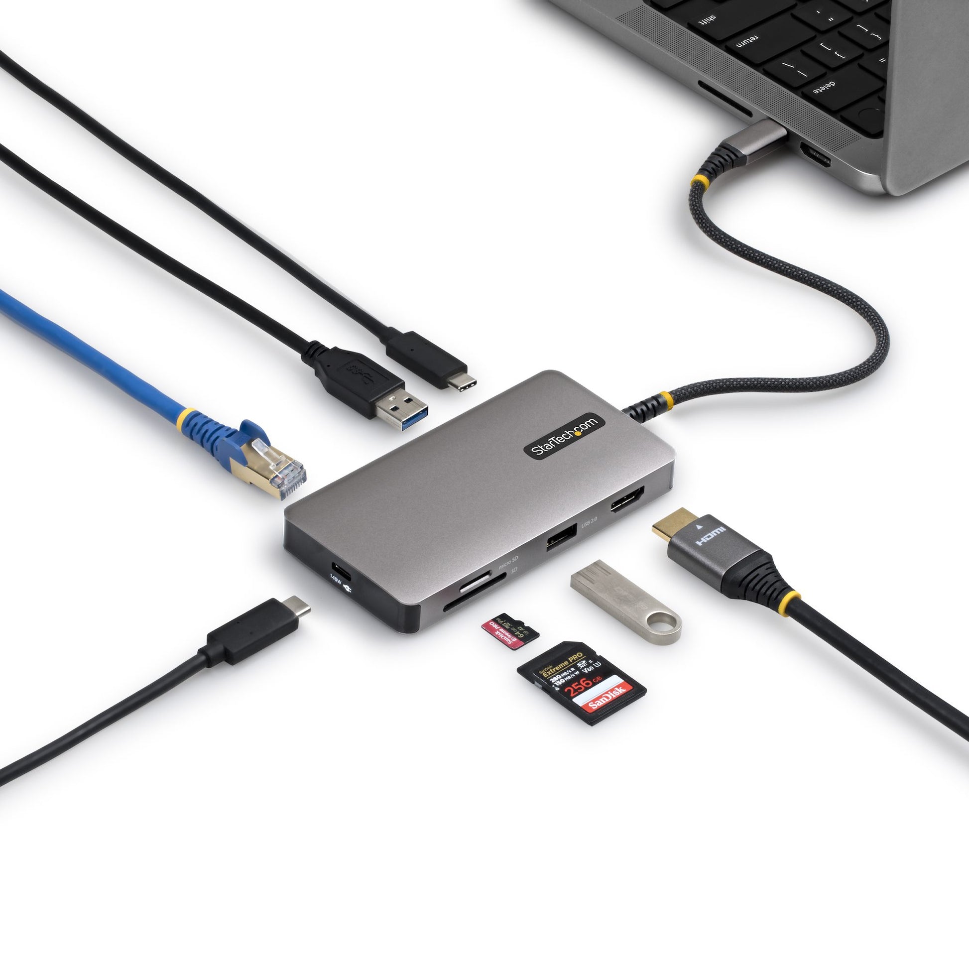 StarTech.com 305B-USBC-MULTIPORT Multiport-Adapter – USB-C, 1× HDMI, 3× USB-A, 2× USB-C, 140 W PD, GbE, SD/mic