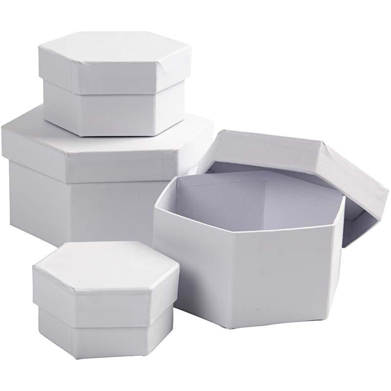 Creativ Company Pappschachtel sechseckig, weiss, 7 cm, Set à 4