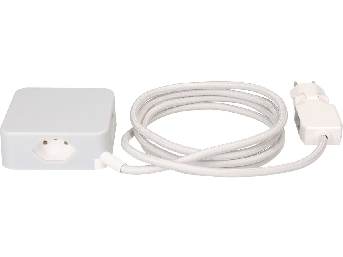 maxTEX Cube Steckdosenleiste – 3× T13, USB‑A/C, 2 m, ohne Schalter, grau/weiss