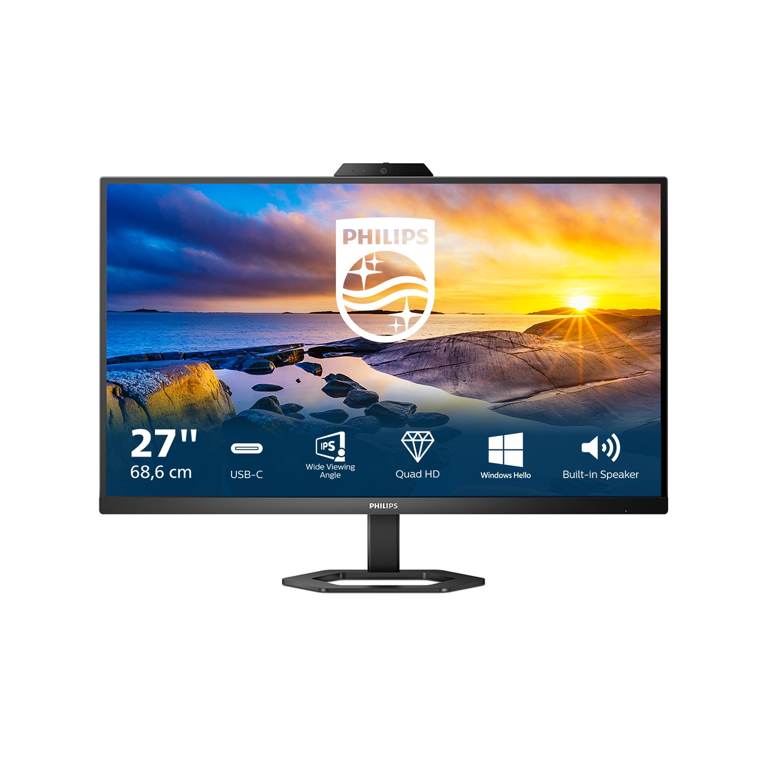 Philips 27E1N5600HE/00 – Monitor, 27", IPS, 75 Hz, 300 cd/m², Webcam, USB-C, USB-Hub, Integrierte Lautsprecher