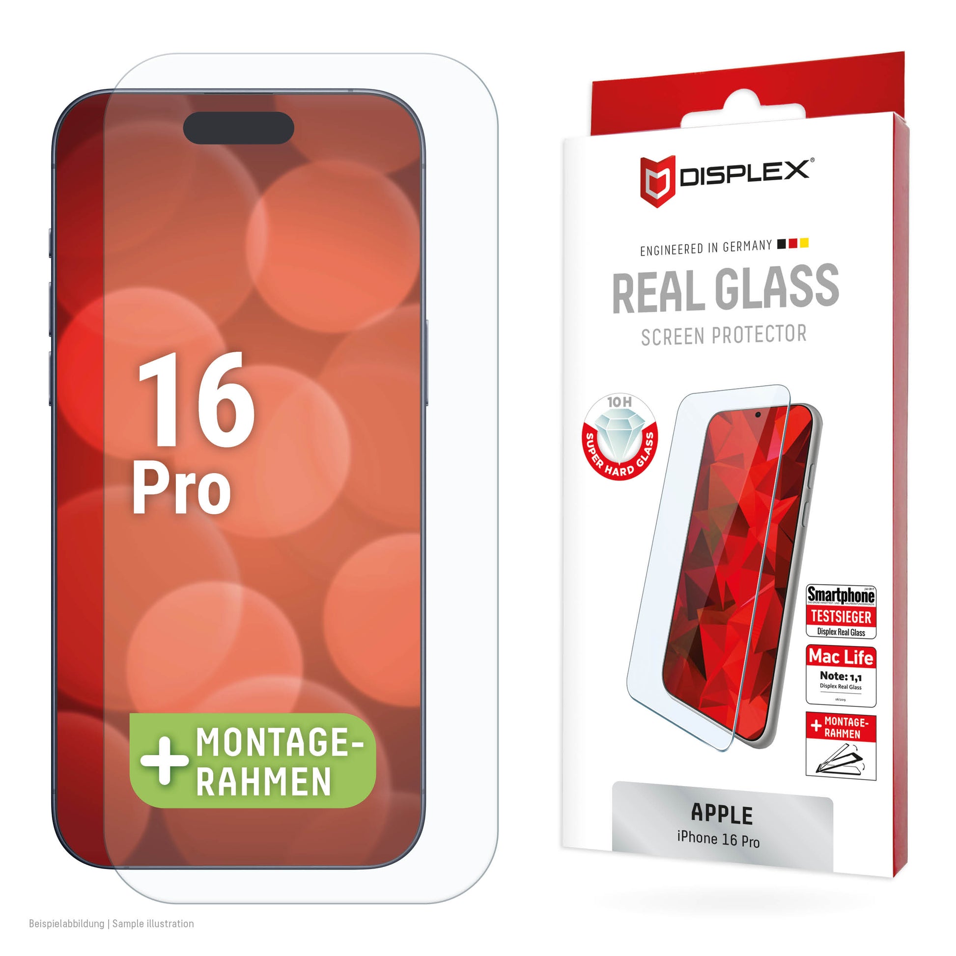 Displex Displayschutz (Panzerglas), 10H – für iPhone 16 Pro – mit Applikator