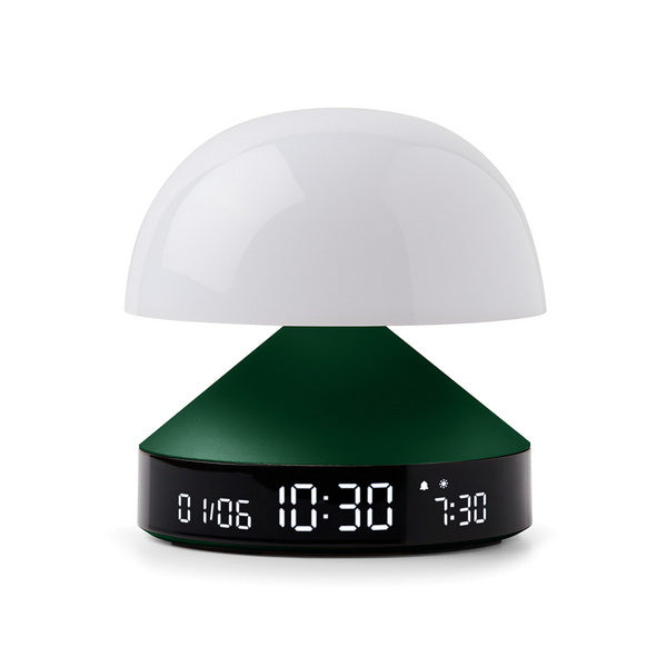 Lexon Lichtwecker Mina Sunrise – digital – 11 × 11 cm, dunkelgrün, Aluminium, USB, 5 Wecktöne