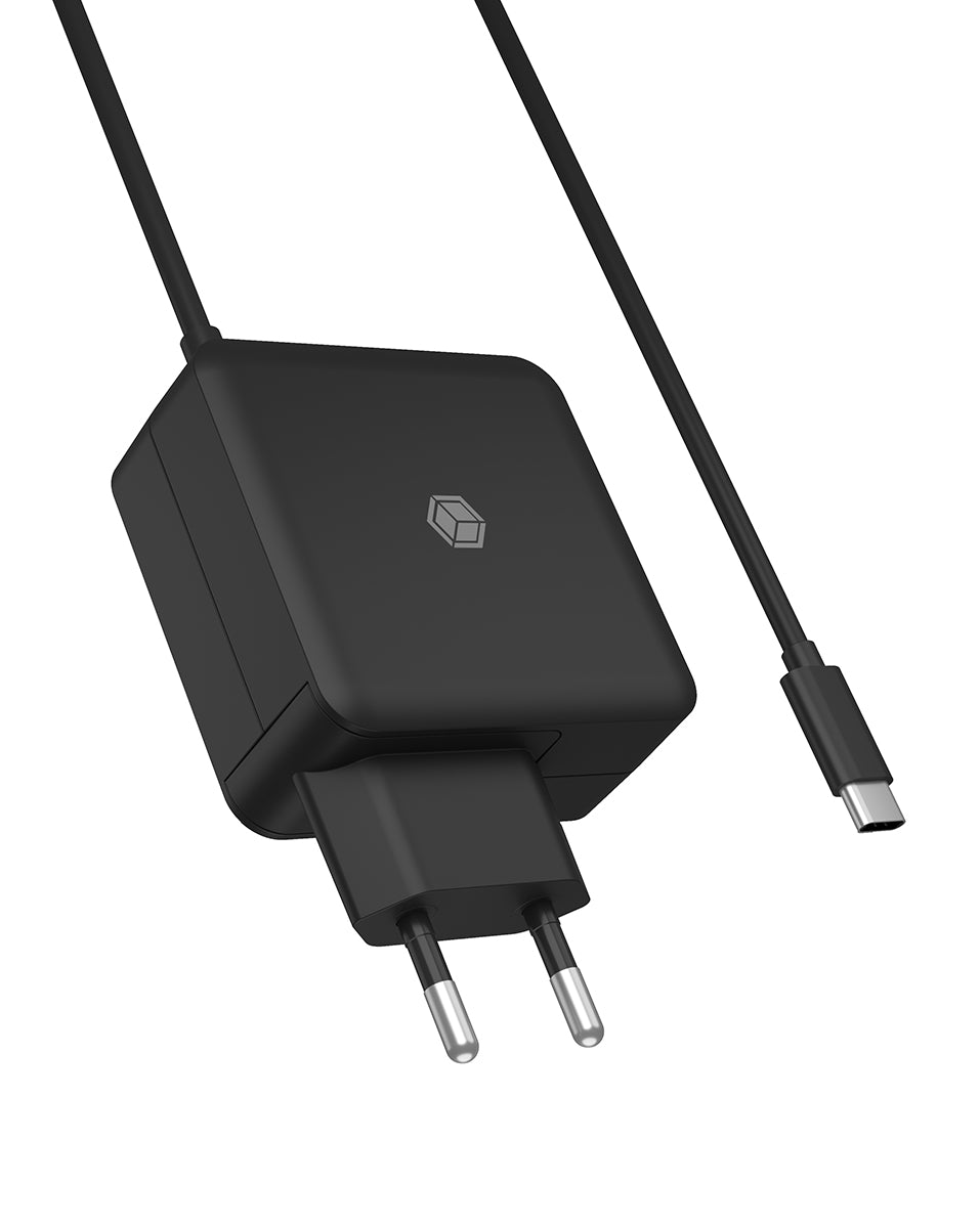 ICY BOX IB-PS111-PD USB-Wandladegerät 65 W – USB-C×1 – PD 3.0, EU-Stecker (Typ C), 1,5 m Kabel – Schwarz