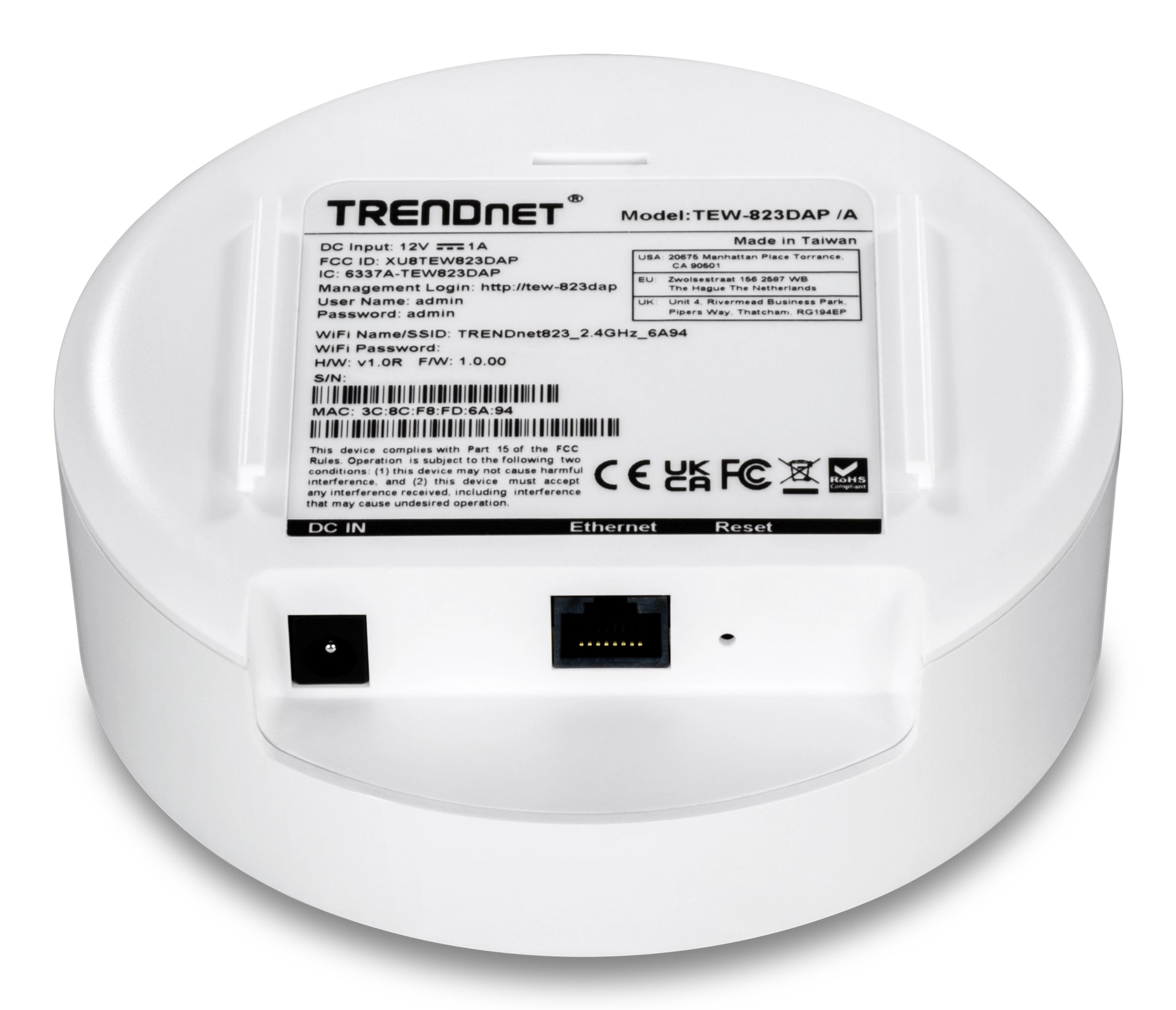 Trendnet TEW-823DAP – WLAN Access Point, Wi-Fi 5, Dual-Band, bis 1267 Mbit/s, 1x LAN (GbE), PoE
