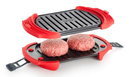 Lékué Mikrowellen-Grill, 14,8 × 25,2 × 5,4 cm, Silikon, mit abnehmbarem Deckel, Rot/Schwarz