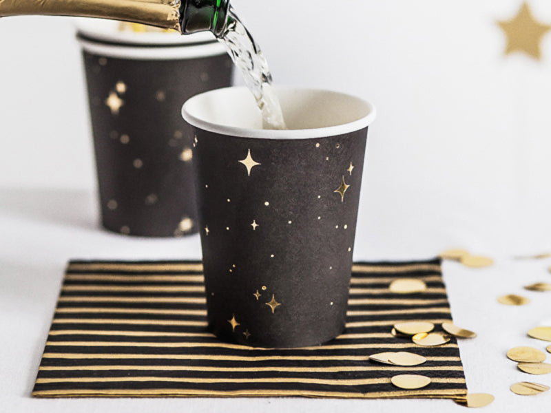 PartyDeco Becher, Papier/Karton – 2,6 dl – schwarz/gold – 6 Stk.