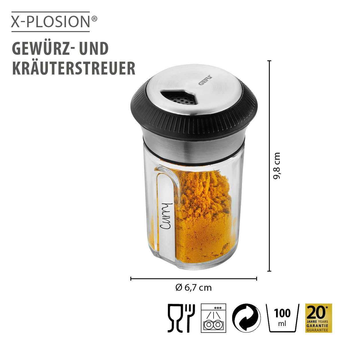 GEFU Streudose Ø 6,7 × 9,8 cm, Glas, Schwarz