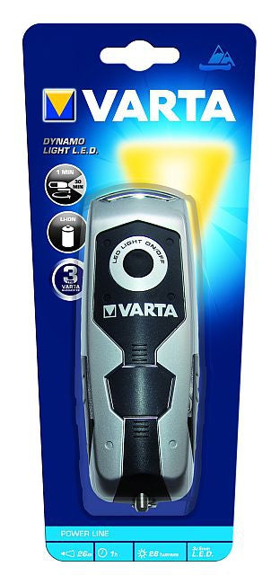Varta Dynamo Light Taschenlampe – 28 lm, 26 m, 120 mAh Akku, Dynamo – Schwarz