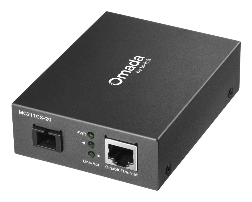 TP-Link Omada MC211CS-20 Medienkonverter SC/UPC zu RJ-45 – 1 Gbit/s, Singlemode 1310 nm, WDM, 20 km – Schwarz