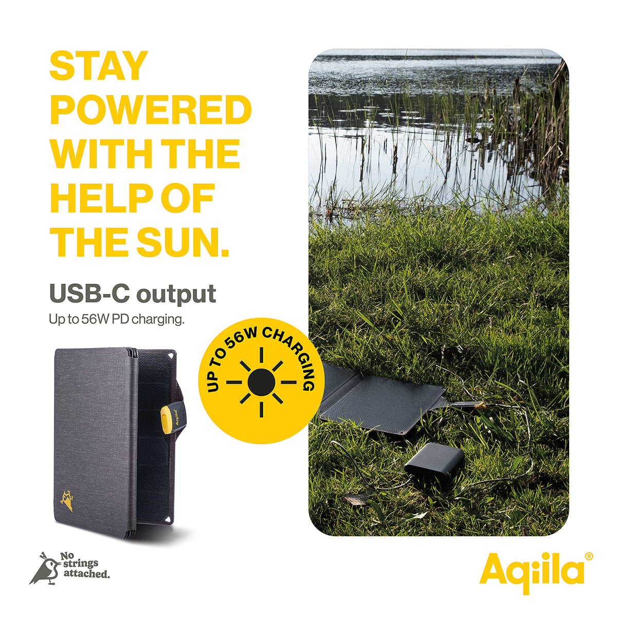 Aqiila Sunbird P56 Solarpanel-Ladegerät 56 W – USB-C×1, IP67 – für Camping – Grau