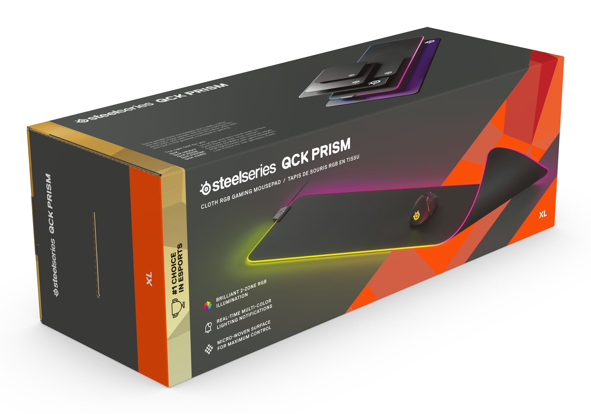 SteelSeries QcK Prism Cloth XL Gaming-Mauspad – RGB, gestickte Kanten, Anti-Rutsch-Basis, waschbar, schwarz