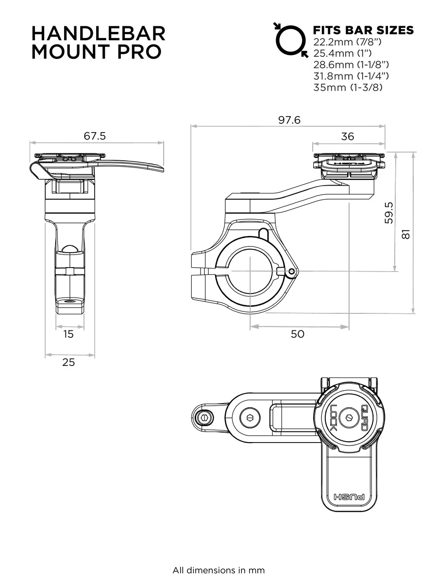 Quad Lock Motorrad-Lenkerhalterung, Klemmhalterung, 360° drehbar – für Quad Lock Cases – Chrom, Aluminium