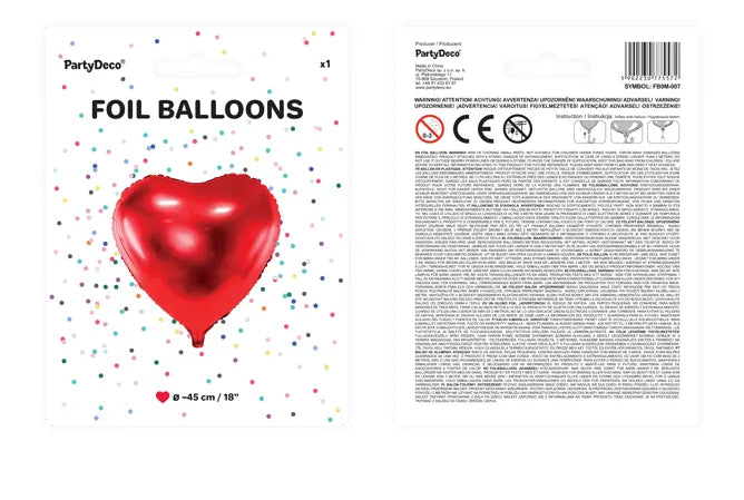 PartyDeco Folienballon Herz – Rot – Ø 45 cm – Folie – 1 Stk