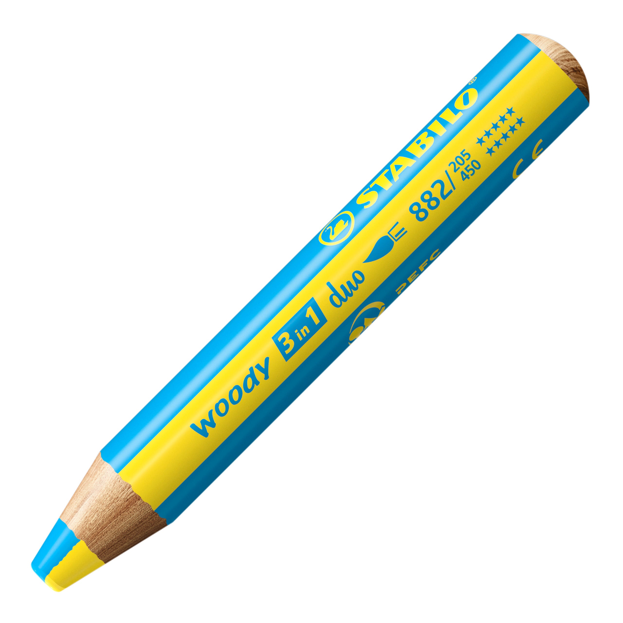 STABILO Buntstifte woody 3 in 1 Duo – 3-in-1, bicolor, Minendurchmesser 10 mm, 1 Stück, helles Cyan/Gelb