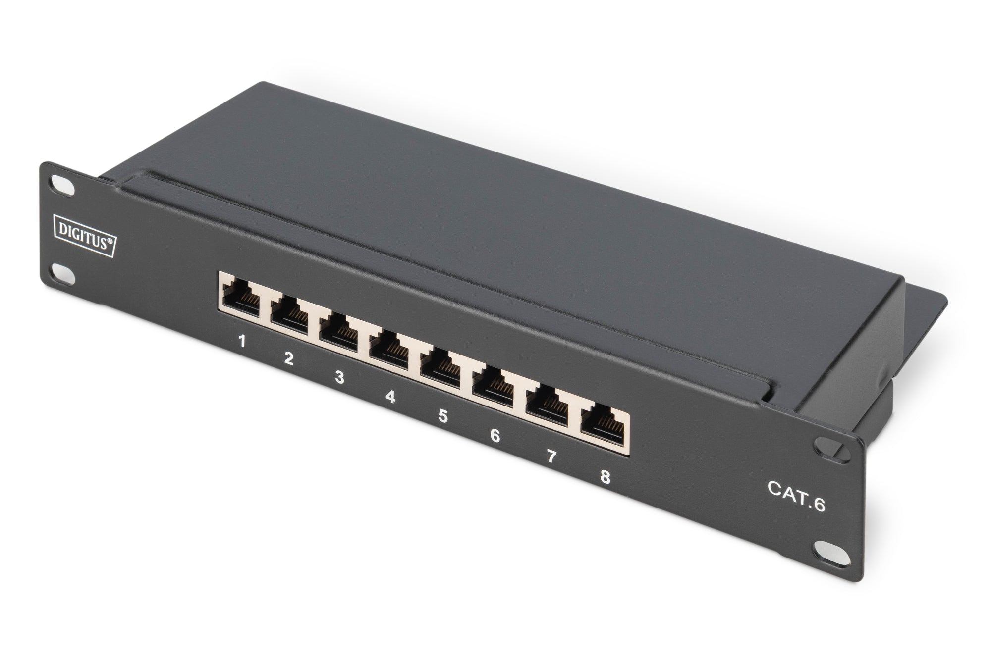 Digitus CAT 6 (Klasse E) Patchpanel – geschirmt, 8× RJ-45, Rackeinbau, 1U, schwarz