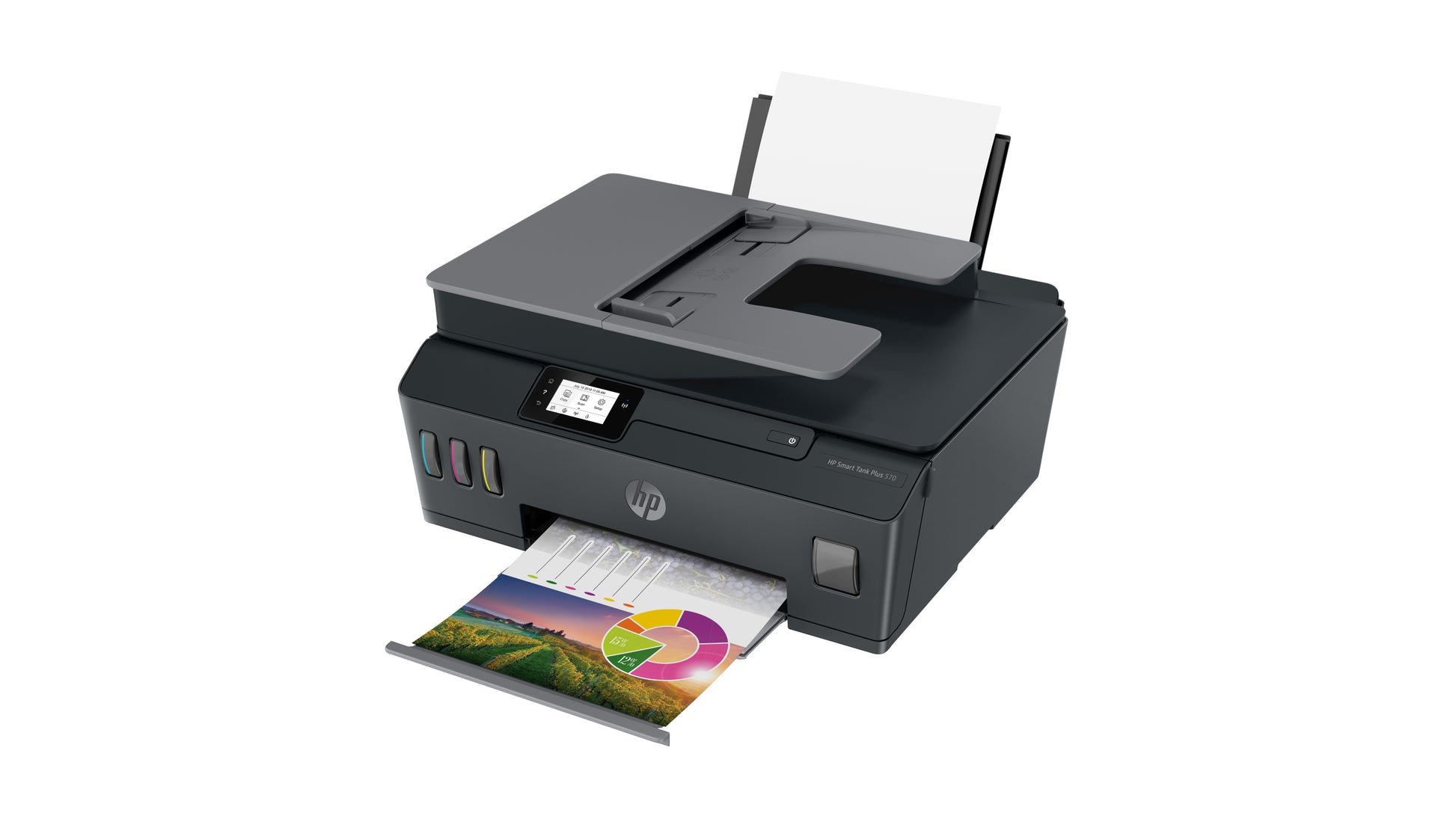 HP Smart Tank Plus 570 Wireless – Farbiger Tintenstrahl-MFP A4, 3-in-1 – USB/WLAN – Duplex, ADF – 11 ppm S/W