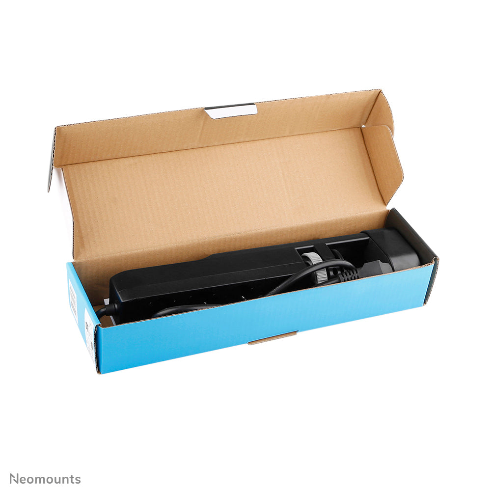 Neomounts DS22-840BL6 – Tisch-Steckdose mit Klemme, 3× 230 V, 2× USB-A + 2× USB-C (PD), 1,4 m, Schwarz