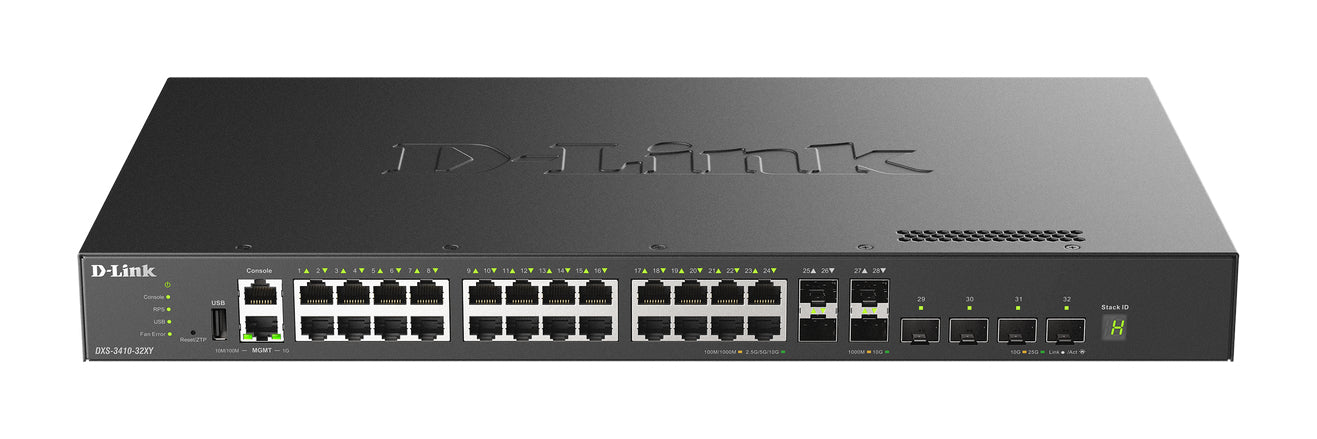 D-Link DXS-3410-32XY/E – Netzwerk-Switch (Managed), 10 Gigabit Ethernet, L3, 24x LAN (1/2,5/5/10GbE), 4x SFP28