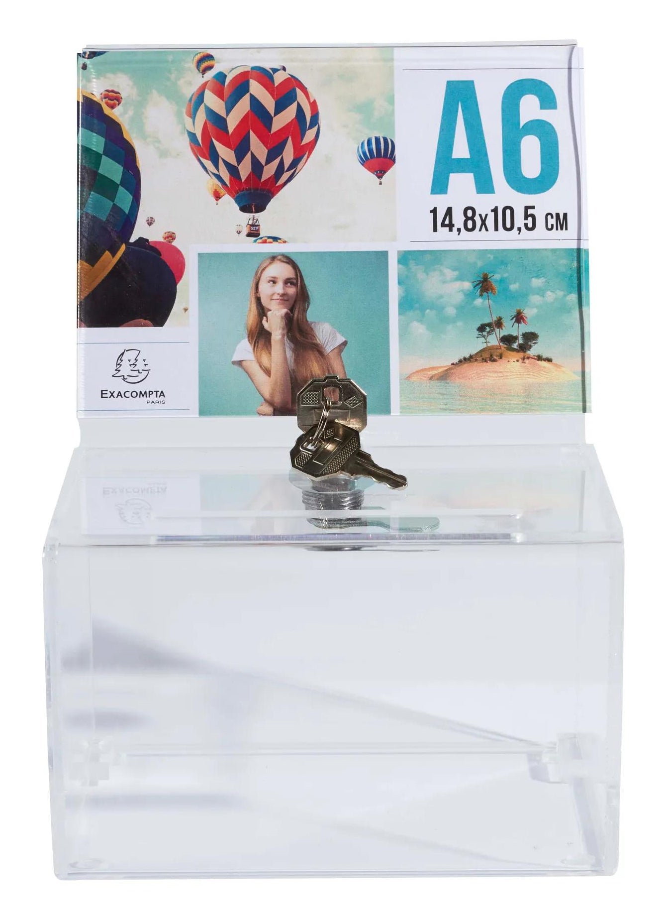 Exacompta Einwurfbox – für A6 – abschliessbar – Weiss – Acryl – 150×115×140 mm – 2 Stk.